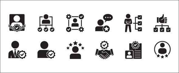 Leadership professional icon set. Task and job icons. Containing icons of  occupation, assignment, management, business, motivation, specialist, briefcase, accounting, list. Vector illustration