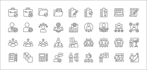 Leadership professional icon set. Task and job icons. Containing icons of  occupation, assignment, management, business, motivation, specialist, briefcase, accounting, list. Thin line icon design.