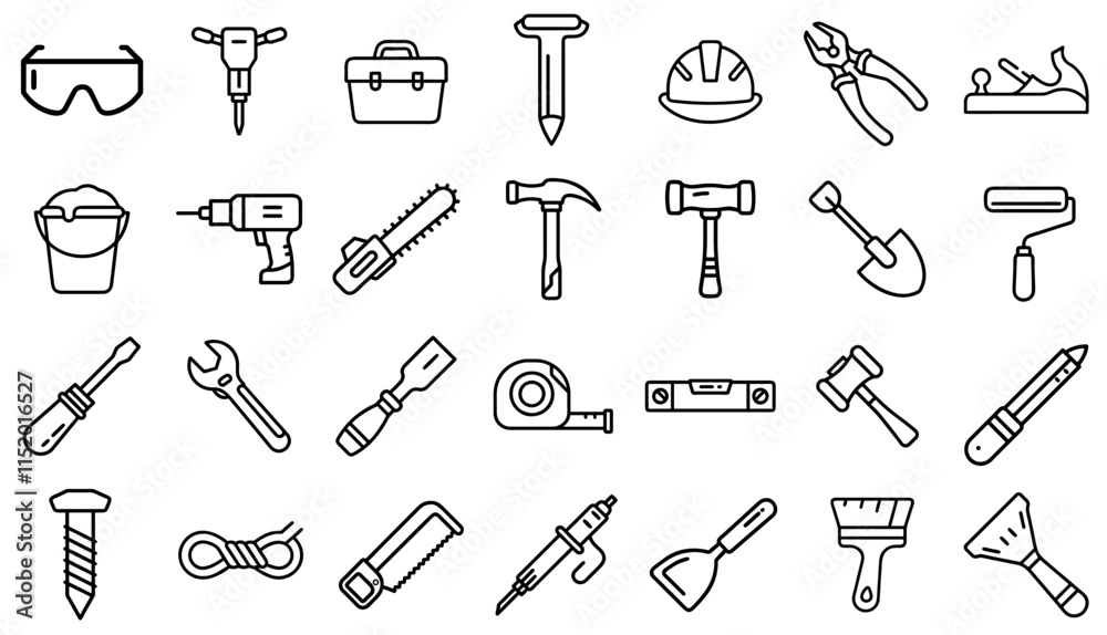 Wall mural Line icons of various tools and equipment, minimalistic design