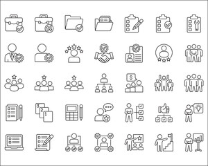 Leadership professional icon set. Task and job icons. Containing icons of  occupation, assignment, management, business, motivation, specialist, briefcase, accounting, list. Thin line icon design.
