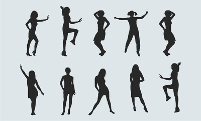 Collection of Female Silhouettes in Diverse Dance and Pose Movements
