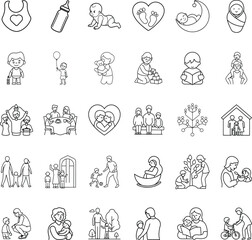 Fototapeta premium Family Life Cycle Baby, Child, Parent, Growth, Love, Icons, Line Art, Parenthood, Bonding, Togethern
