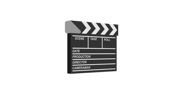 animated clapper board open and close. animation footage video on alpha channel(transparent) background.