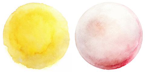 Vibrant watercolor circles in yellow and pink hues, perfect for artistic backgrounds.