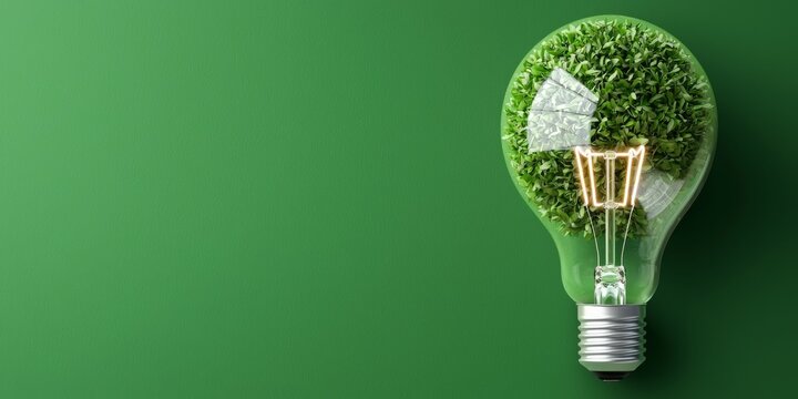 Digital transformation and adaption technology. Light bulb with greenery symbolizes eco-friendly energy solutions.