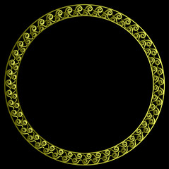 Golden round frame on a black background