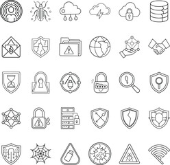 Cybersecurity Threats, Protection, and Data Security Icons Set