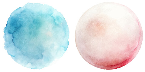 Gentle watercolor circles in blue and soft pink, ideal for serene designs.