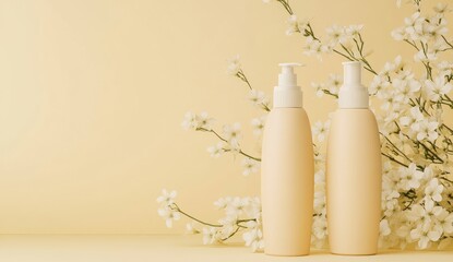 Elegant Cream Bottles with Delicate White Blossoms