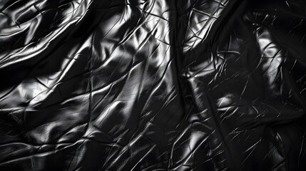 Obraz premium Glossy Black Fabric Texture with Creases and Reflections