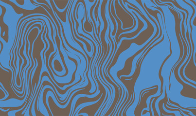 Blue and beige diagonal wavy lines seamless pattern. Simple vector abstract liquid stripes background. Funky groovy texture with diagonal waves, fluid shapes, flow. Stylish repeated decorative design