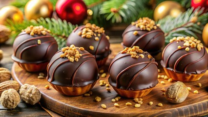Obraz premium Melt chocolate, mix peanut butter, roll into balls, chill, enjoy! A quick & easy Christmas candy recipe.