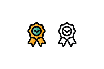 Two Vector Illustrations of a Gold and Black Award Ribbon Badge