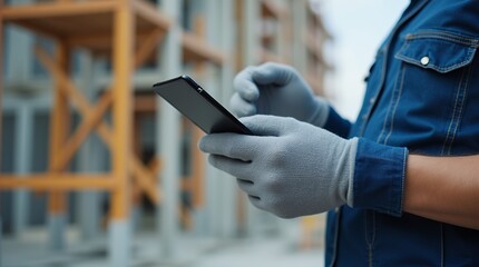 Construction Worker Using Smartphone