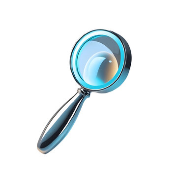 Fototapeta 3D Rendered Blue Shinny Magnifying Glass Icon with Transparent Background , Search, Analyze, and Zoom Inspection Symbol