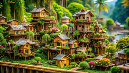 Fototapeta premium Miniature sustainable homes: surreal images reveal innovative, eco-conscious building designs.