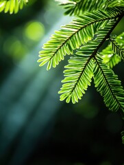 Fototapeta premium Lush Green Fern Leaves with Sunlight Filtering Through Forest