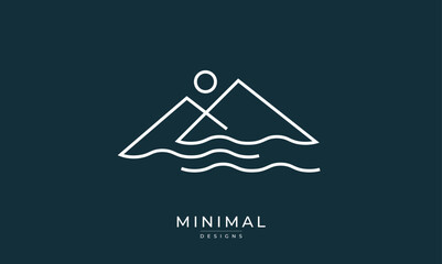 A line art icon logo of a mountain and water	