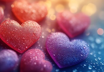 Obraz premium Group of Hearts with Water Droplets for Valentine's Day.