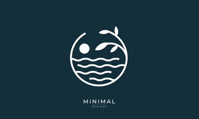 Minimal Wave logo with sun and leaf/tree