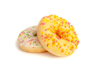 Doughnuts Isolated, Glazed Frosted Donuts with Colorful Sprinkles
