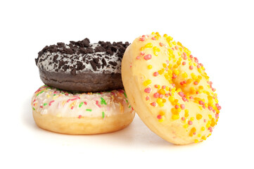 Doughnuts, Chocolate Brown and Pink Donut with Multicolored Sprinkles