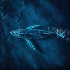 Fototapeta premium Majestic Whale Swimming Gracefully in Pristine Ocean Waters with Radiant Sunlight Reflecting from the Surface, Showcasing Marine Life and Natural Beauty