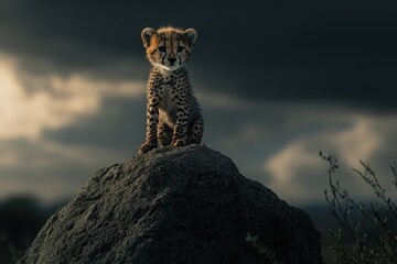 Obraz premium Cheetah Cub on Rock
