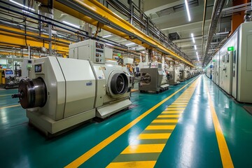 Modern industrial corridor with bright overhead lighting