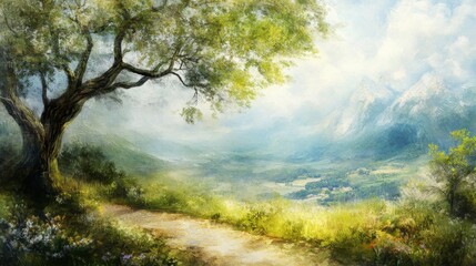 Obraz premium Serene Countryside Landscape with Soft Natural Light