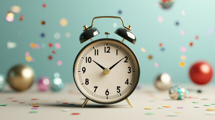 vintage clock counts down to New Year with cheerful mood