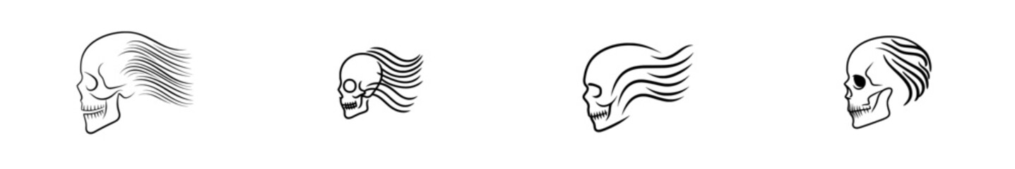 A woodcut depiction of a human skull, rendered in a modern engraving style.