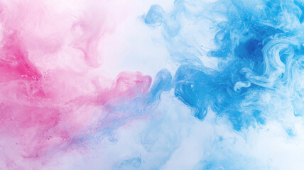 Fototapeta premium Abstract background with blue and pink waves of liquid smoke on a white isolated background