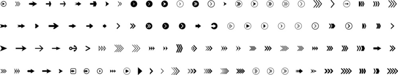 Arrow icon . Mega set of vector arrows. Sideways set. Design elements for your web, app, presentations, etc. Striped direction. Vector illustration.