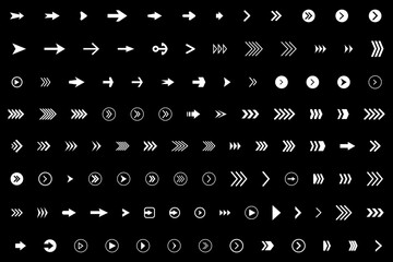 Arrow icon . Mega set of vector arrows. Sideways set. Design elements for your web, app, presentations, etc. Striped direction. Vector illustration.