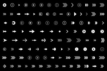 Arrow icon . Mega set of vector arrows. Sideways set. Design elements for your web, app, presentations, etc. Striped direction. Vector illustration.