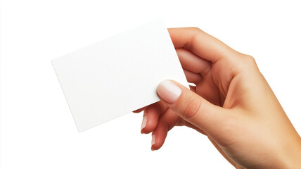 Obraz premium Hand holding a blank white paper isolated on a white background