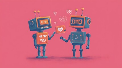 Love is in the Air: Retro Robots Sharing Affection