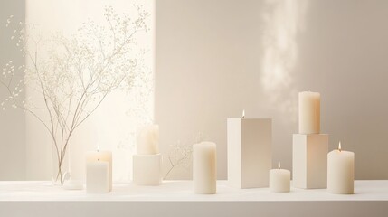 A minimalist wedding table in white, with clean lines, small floral accents, and contemporary candle arrangements.