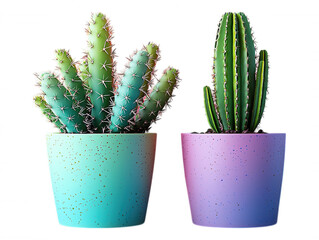 [Flat lay photography of potted green and pink cacti] Vibrant Pink and Green Cactus Plant Pair on Dark Blue Pots Flat Lay Indoor Decoration Home Office