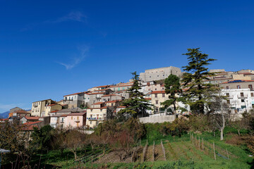 View of the houses of Postiglione, an old town in the province of Salerno in Italy.