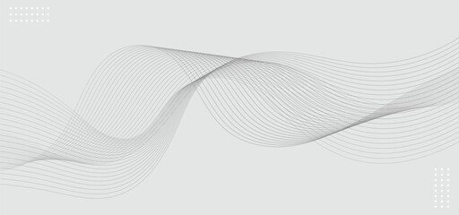 Abstract Gray Glowing Wave Lines on White Background - Vector Illustration