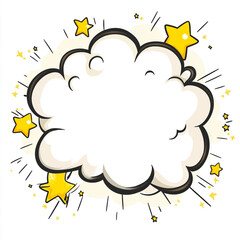 A cloud shape comic style speech bubble with stars and a white background.
