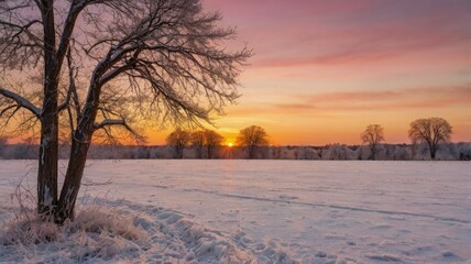 Obraz premium Magic of the winter sunset: snowy landscapes, mountains, forests, frozen lakes, and cozy cabins — a fairytale of nature in every moment.