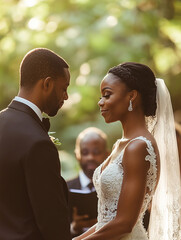 Couple exchanging vows in a romantic outdoor ceremony