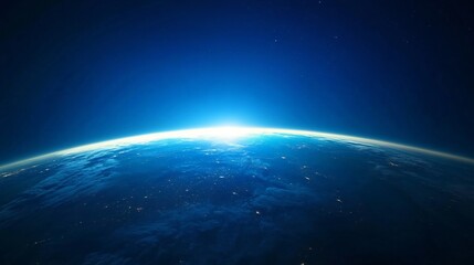 Obraz premium Breathtaking Panoramic View of Earth s Horizon with Glowing Sunrise or Sunset Backdrop