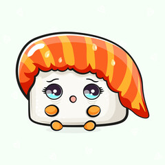 Scared Sushi character. Vector hand drawn traditional cartoon vintage, retro, kawaii character illustration icon. Isolated light green background. Cry Sushi character concept