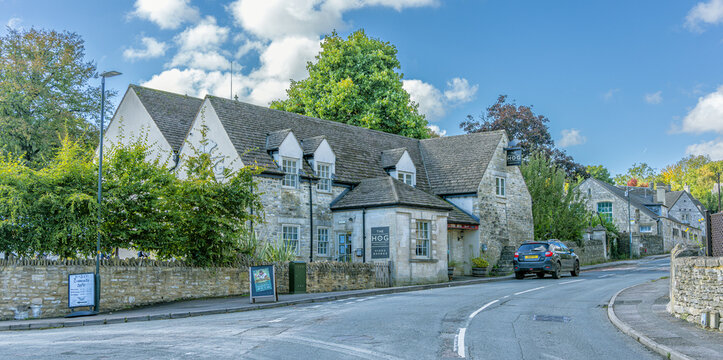 The Hog Inn on October 3 2024, traditional British public house in the village of Horsley in Gloucestershire, England, United Kingdom