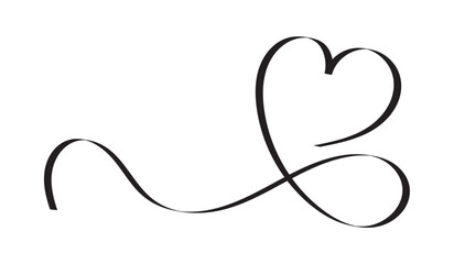 Elegant black ribbon forming a heart shape and a smooth curve on a white background.