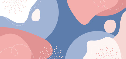 Modern Hand-Drawn Abstract Shapes and Lines in Pastel Colors - Contemporary Vector Background